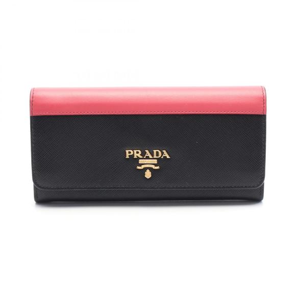 Prada leather Fold long Wallet black pink - Picture 1 of 7